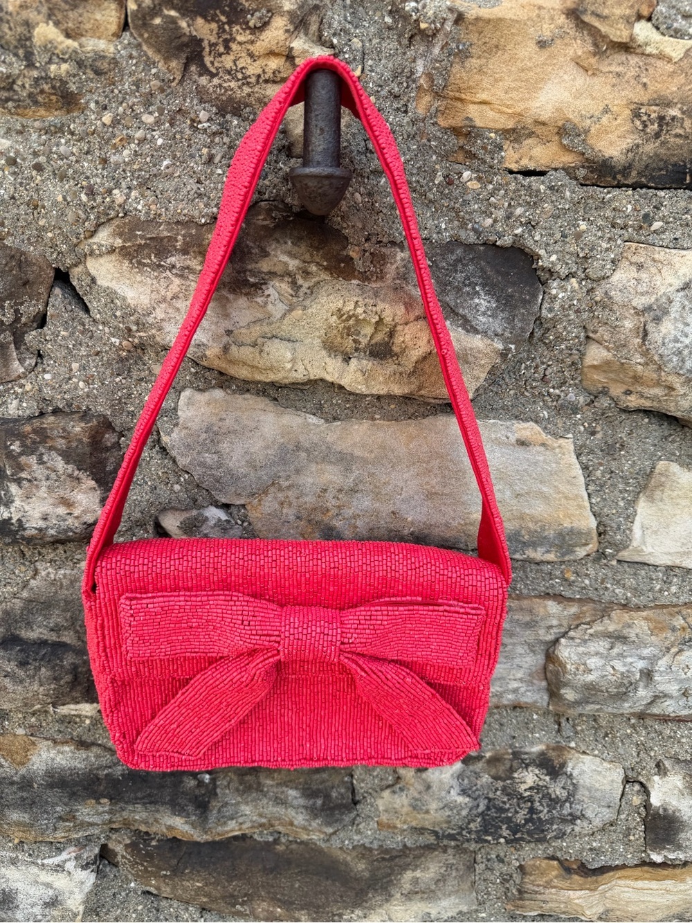 Sewing Down South Crown & ivy Red Beaded Bow Shoulder Bag Purse